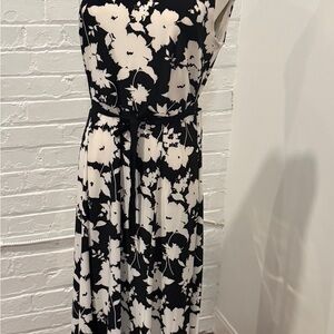 Anne Klein Black and White Floral Midi Dress